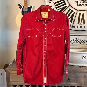 VINTAGE LARRY MAHAN RED PEARL SNAP LONG SLEEVE COWBOY COLLECTION SHIRT SMALL